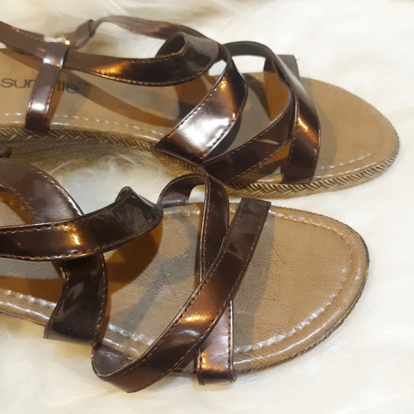 Copper Bronze Wedges Strappy Patent 8 - Picture 4 of 11